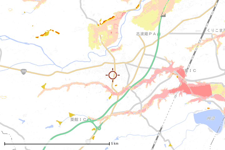 栗原市周辺のハザード重ね図