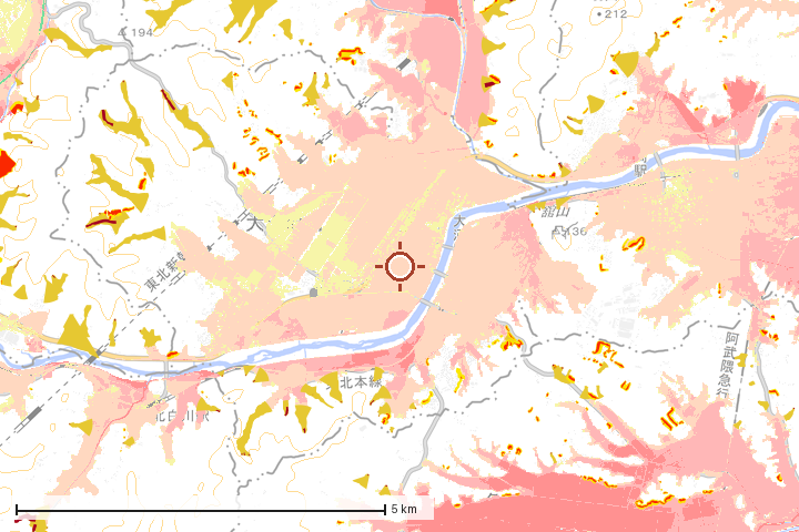 大河原町周辺のハザード重ね図