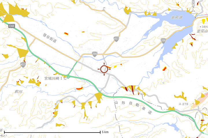 川崎町周辺のハザード重ね図
