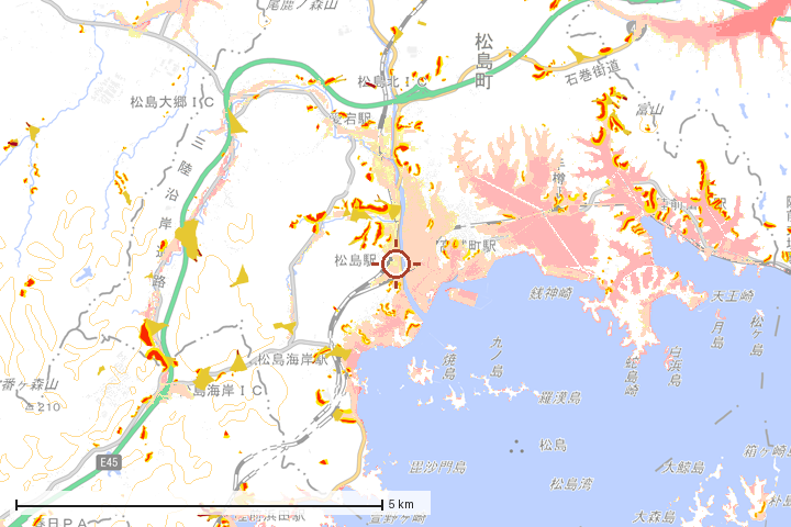 松島町周辺のハザード重ね図