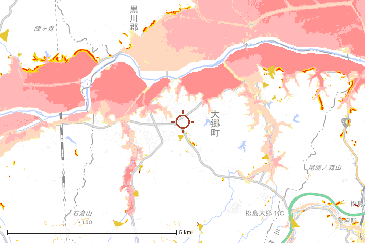 大郷町周辺のハザード重ね図
