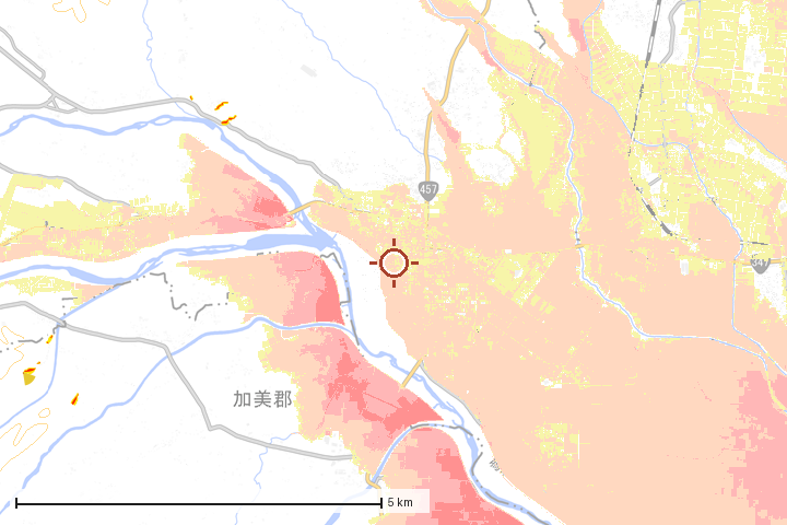 加美町周辺のハザード重ね図