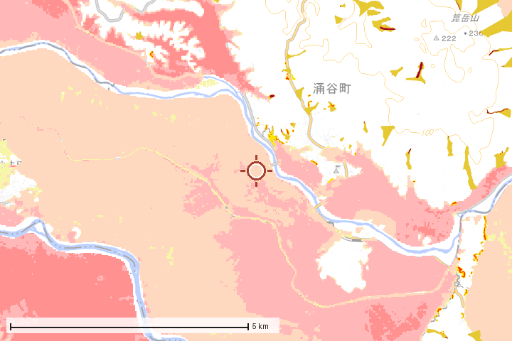 涌谷町周辺のハザード重ね図