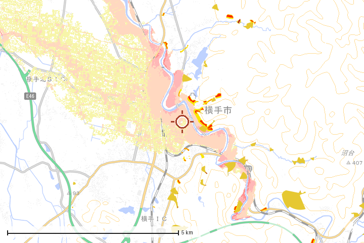 横手市周辺のハザード重ね図