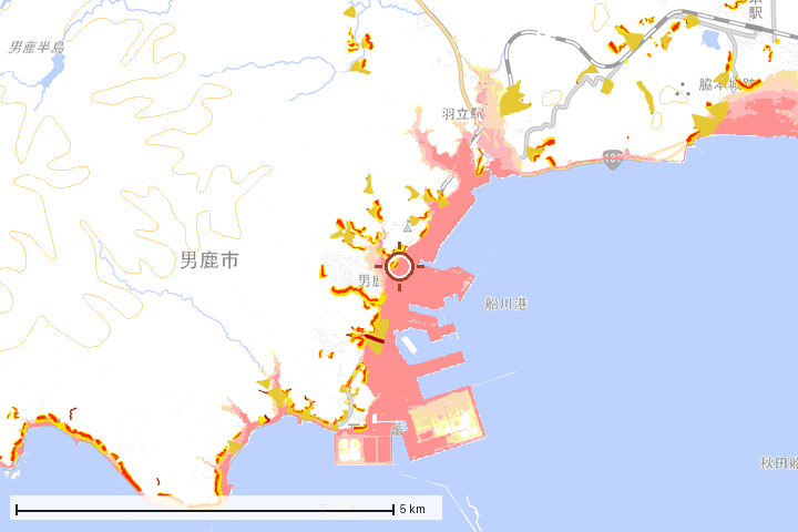 男鹿市周辺のハザード重ね図