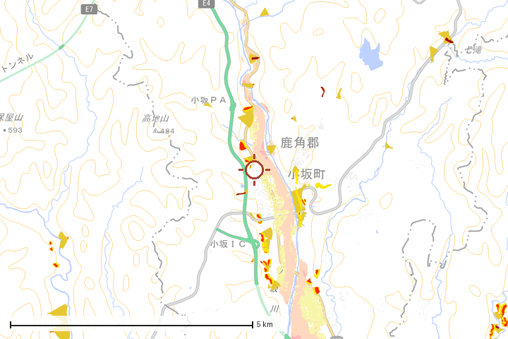 小坂町周辺のハザード重ね図