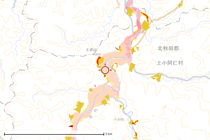 上小阿仁村周辺のハザード重ね図