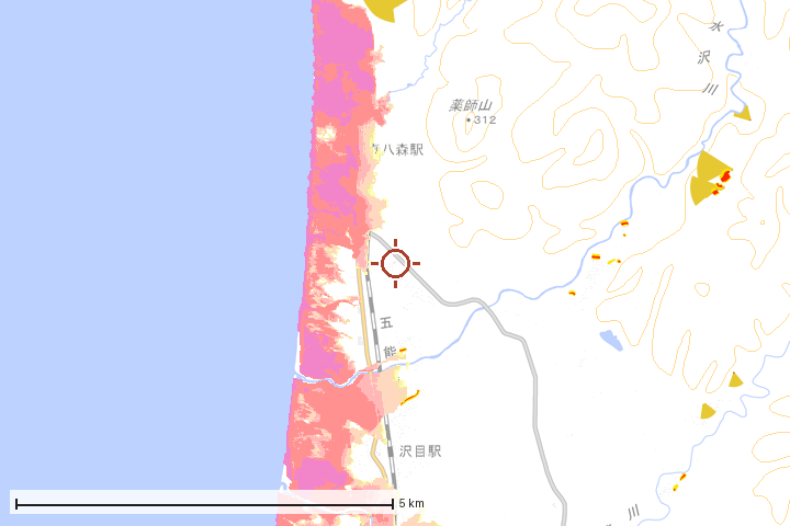 八峰町周辺のハザード重ね図
