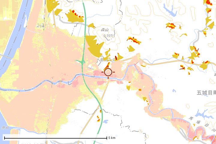 五城目町周辺のハザード重ね図
