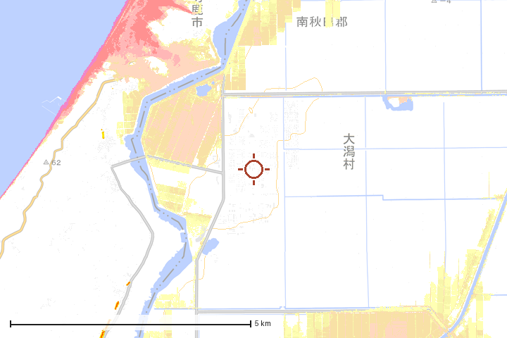 大潟村周辺のハザード重ね図
