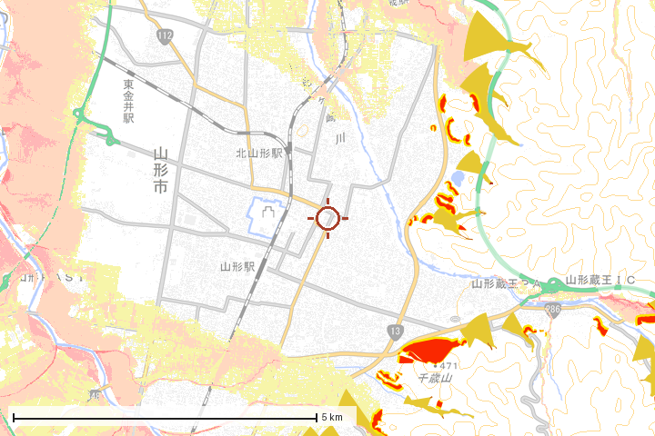 山形市周辺のハザード重ね図