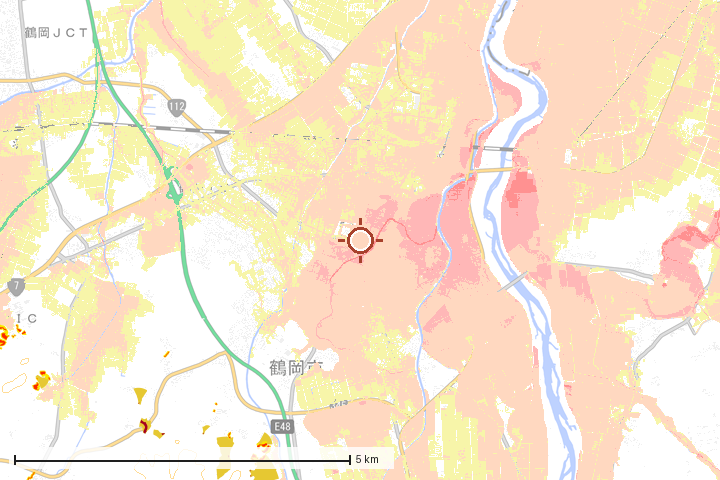 鶴岡市周辺のハザード重ね図