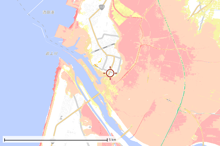 酒田市周辺のハザード重ね図