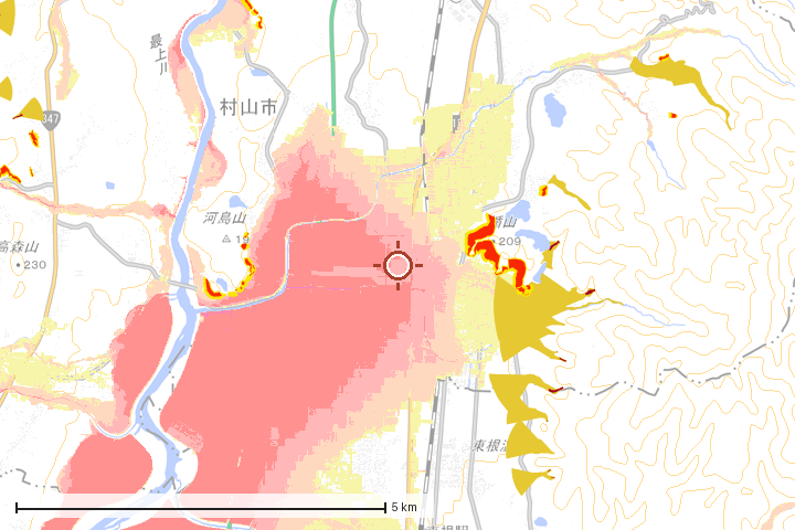 村山市周辺のハザード重ね図