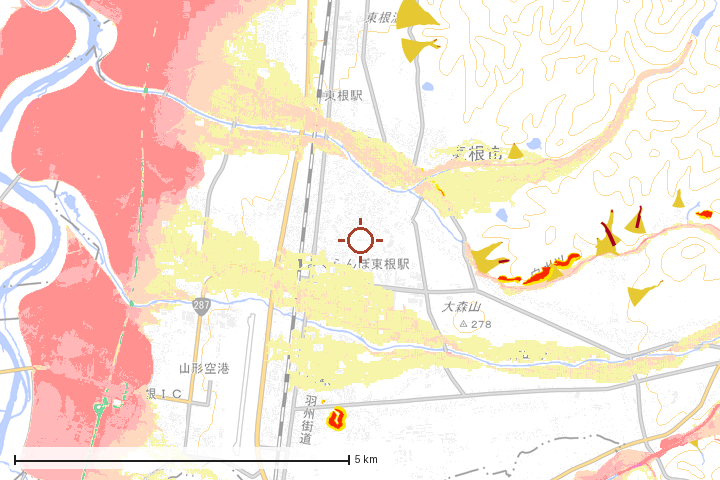 東根市周辺のハザード重ね図