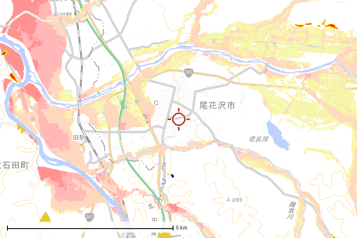尾花沢市周辺のハザード重ね図