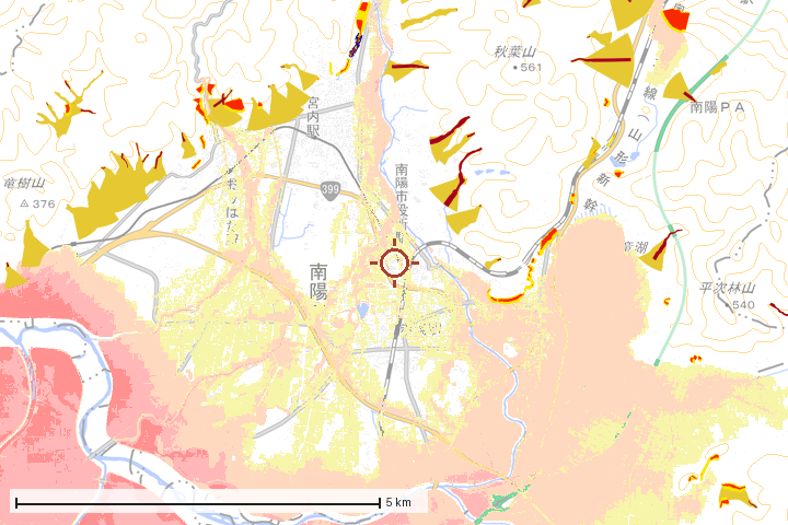 南陽市周辺のハザード重ね図