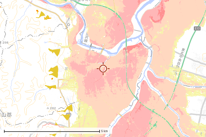 中山町周辺のハザード重ね図