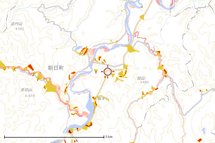朝日町周辺のハザード重ね図
