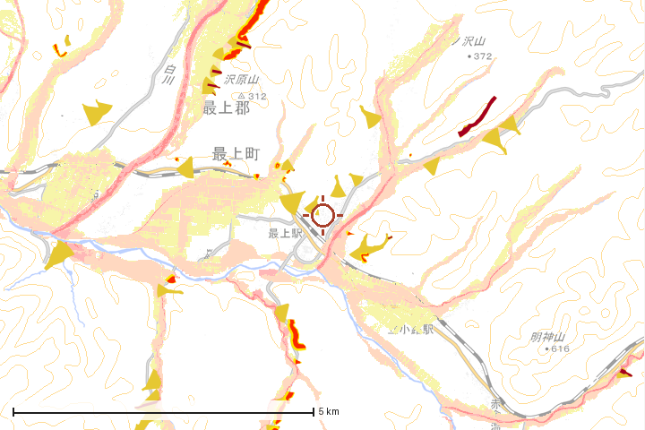 最上町周辺のハザード重ね図