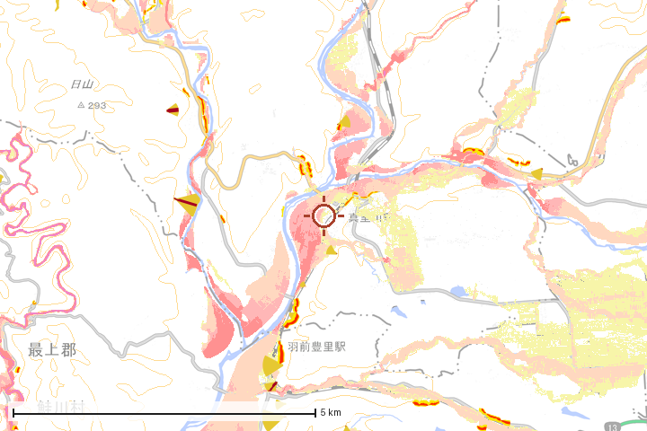 真室川町周辺のハザード重ね図