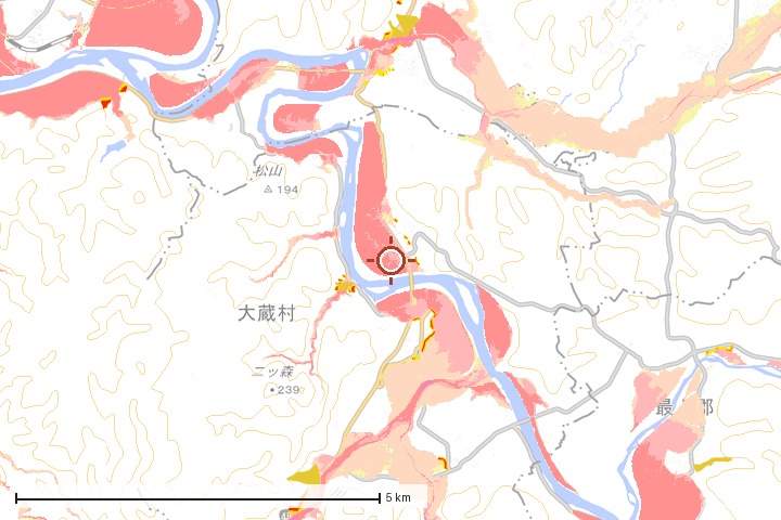 大蔵村周辺のハザード重ね図