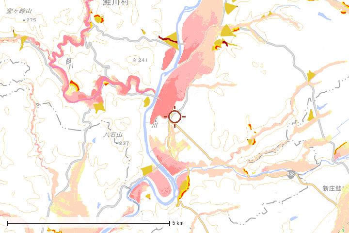 鮭川村周辺のハザード重ね図
