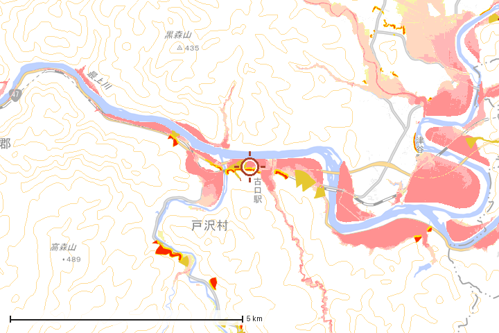 戸沢村周辺のハザード重ね図