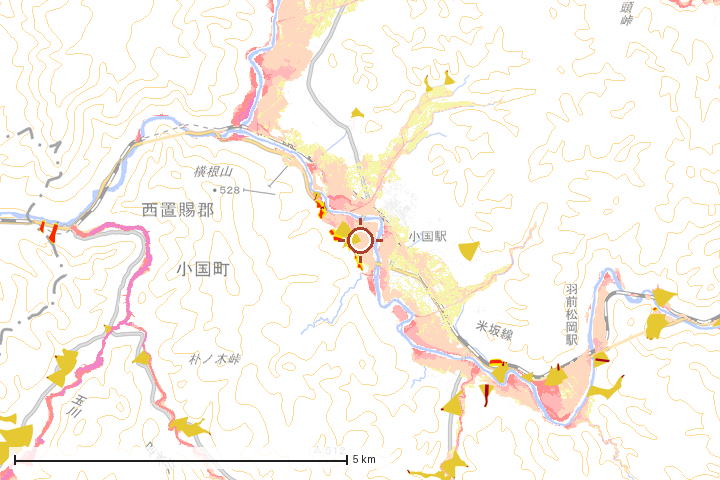 小国町周辺のハザード重ね図