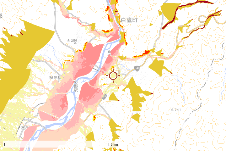 白鷹町周辺のハザード重ね図