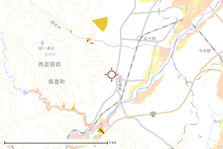 飯豊町周辺のハザード重ね図