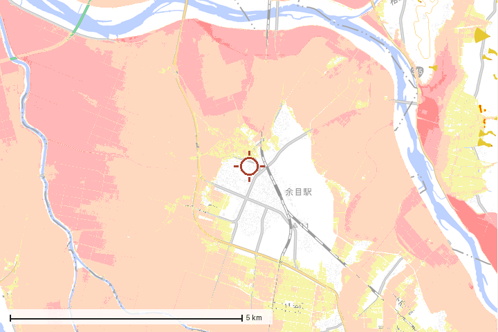 庄内町周辺のハザード重ね図