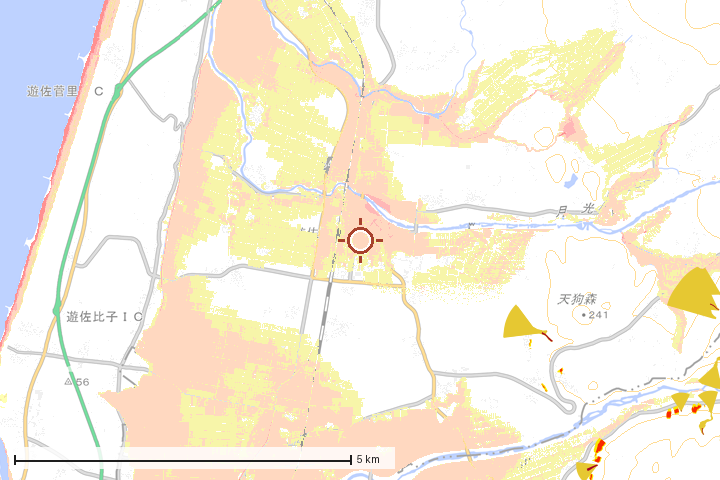 遊佐町周辺のハザード重ね図