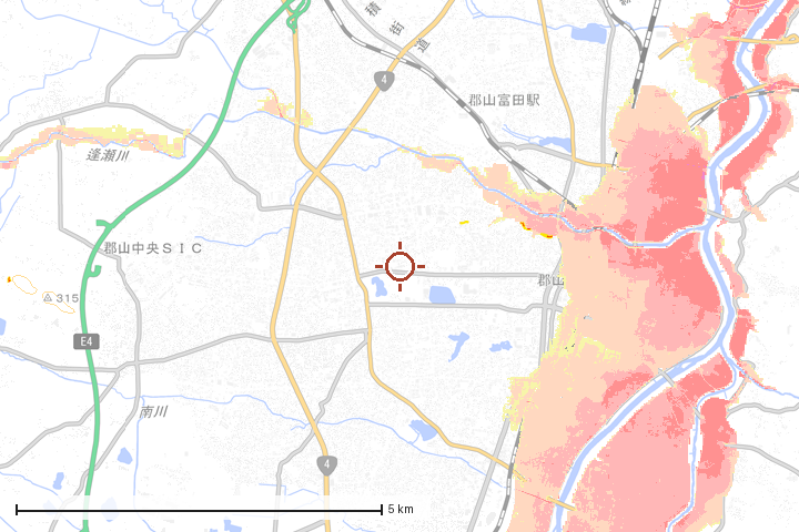 郡山市周辺のハザード重ね図