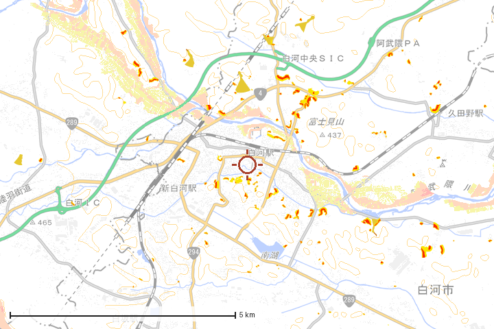白河市周辺のハザード重ね図