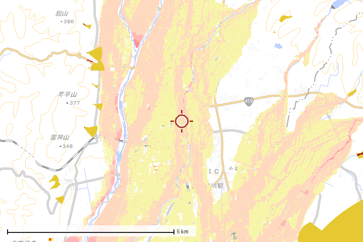 喜多方市周辺のハザード重ね図