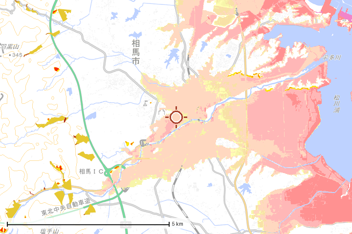 相馬市周辺のハザード重ね図
