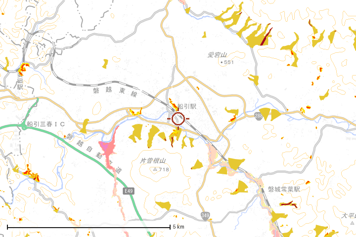 田村市周辺のハザード重ね図