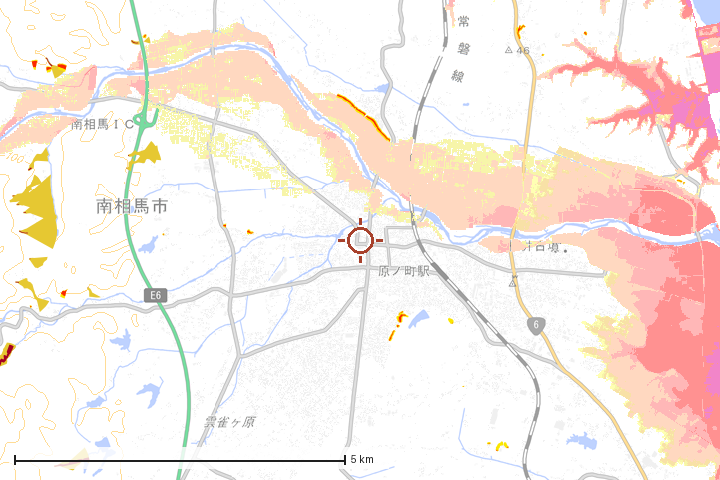 南相馬市周辺のハザード重ね図
