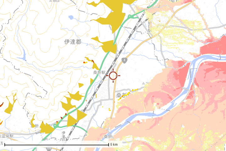 桑折町周辺のハザード重ね図