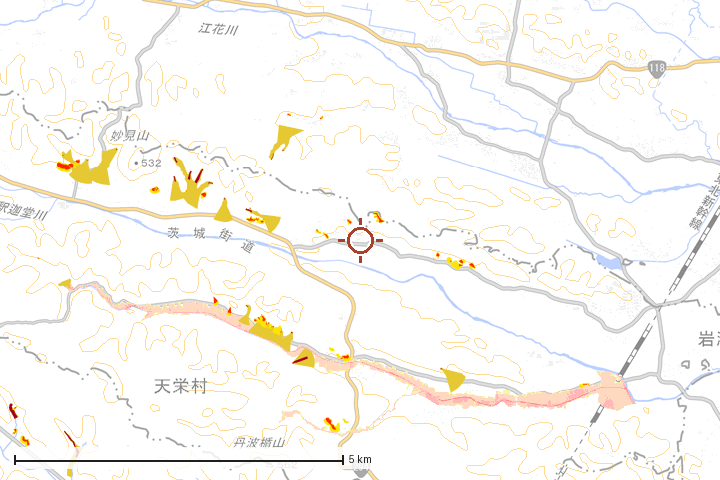 天栄村周辺のハザード重ね図