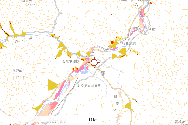 下郷町周辺のハザード重ね図