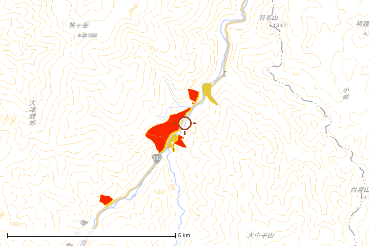 檜枝岐村周辺のハザード重ね図