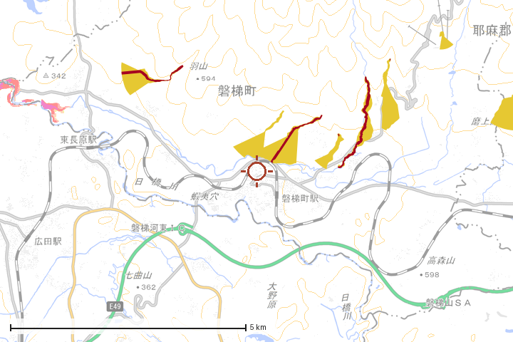 磐梯町周辺のハザード重ね図