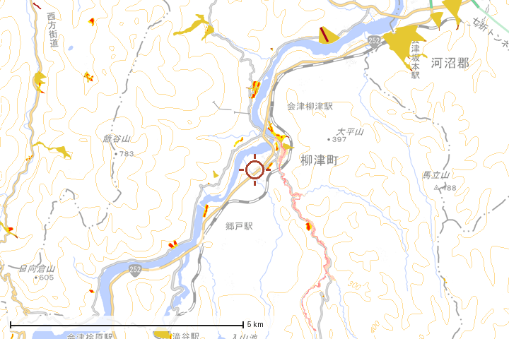 柳津町周辺のハザード重ね図