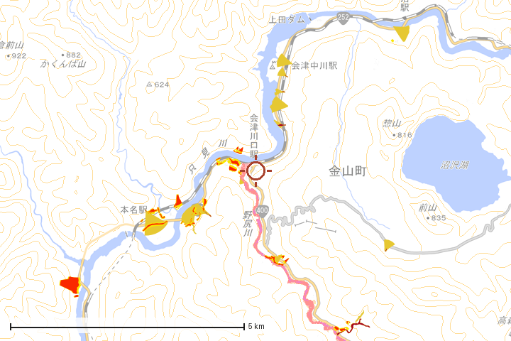 金山町周辺のハザード重ね図