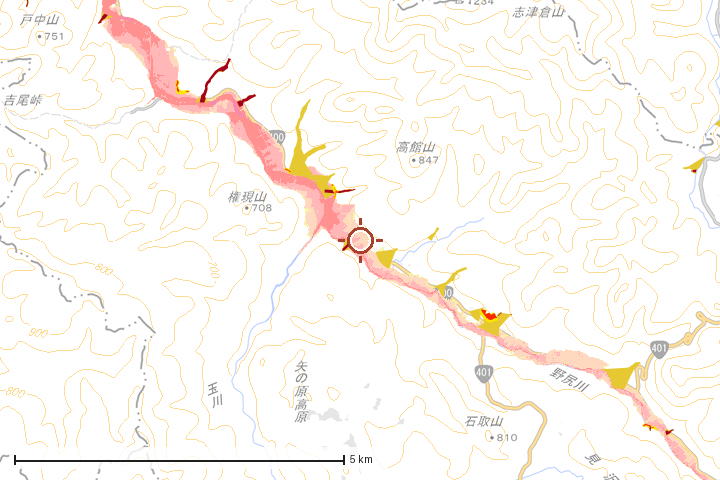 昭和村周辺のハザード重ね図