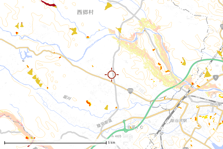 西郷村周辺のハザード重ね図