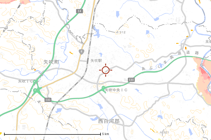 矢吹町周辺のハザード重ね図