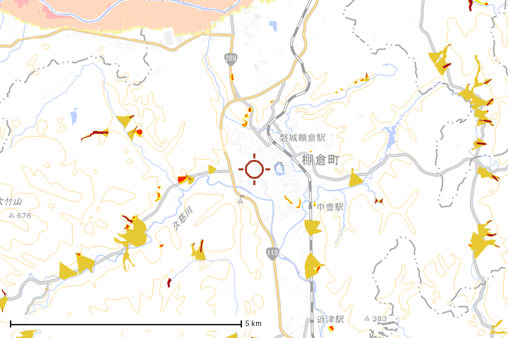 棚倉町周辺のハザード重ね図
